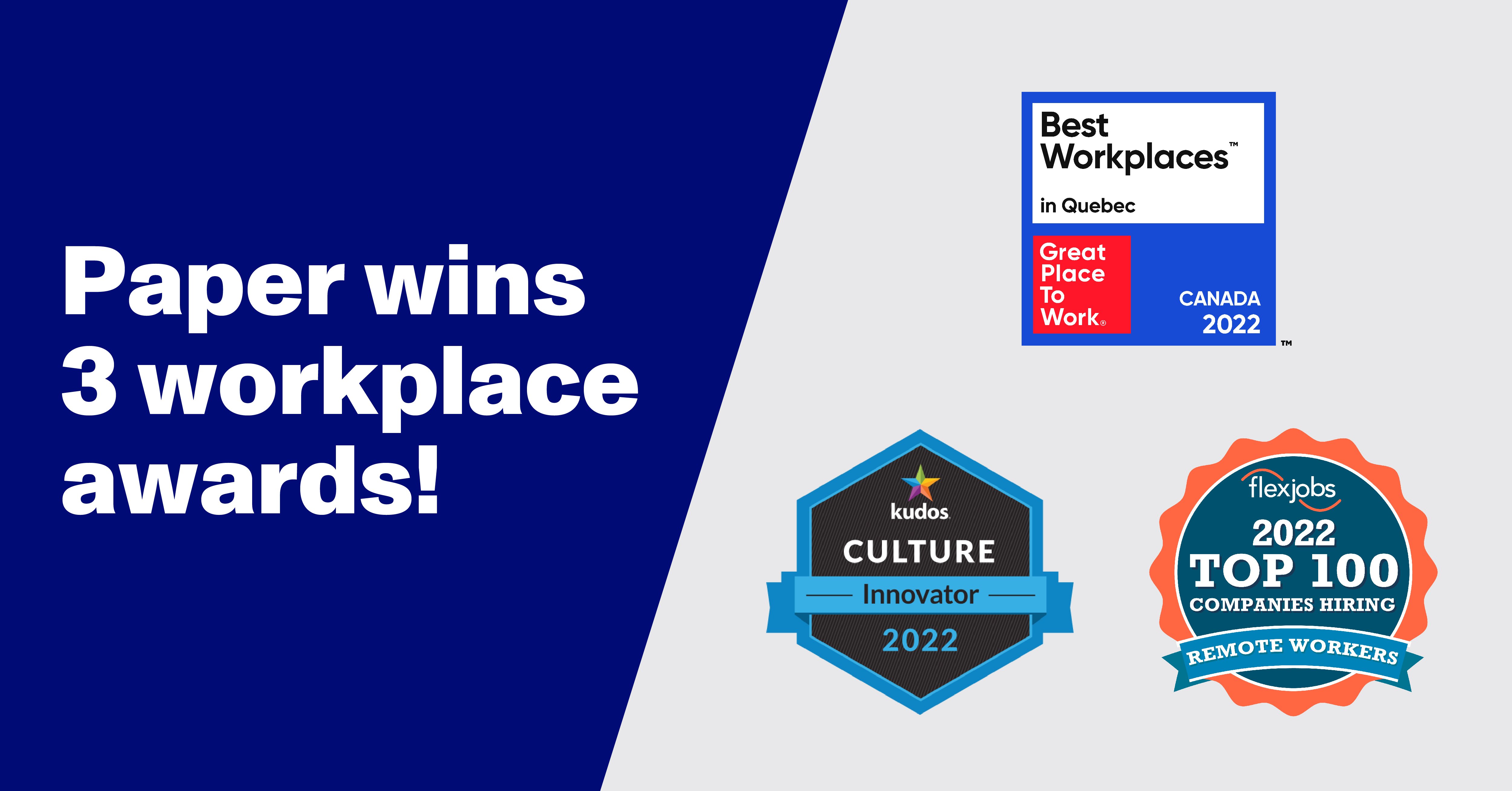 Paper wins three workplace awards