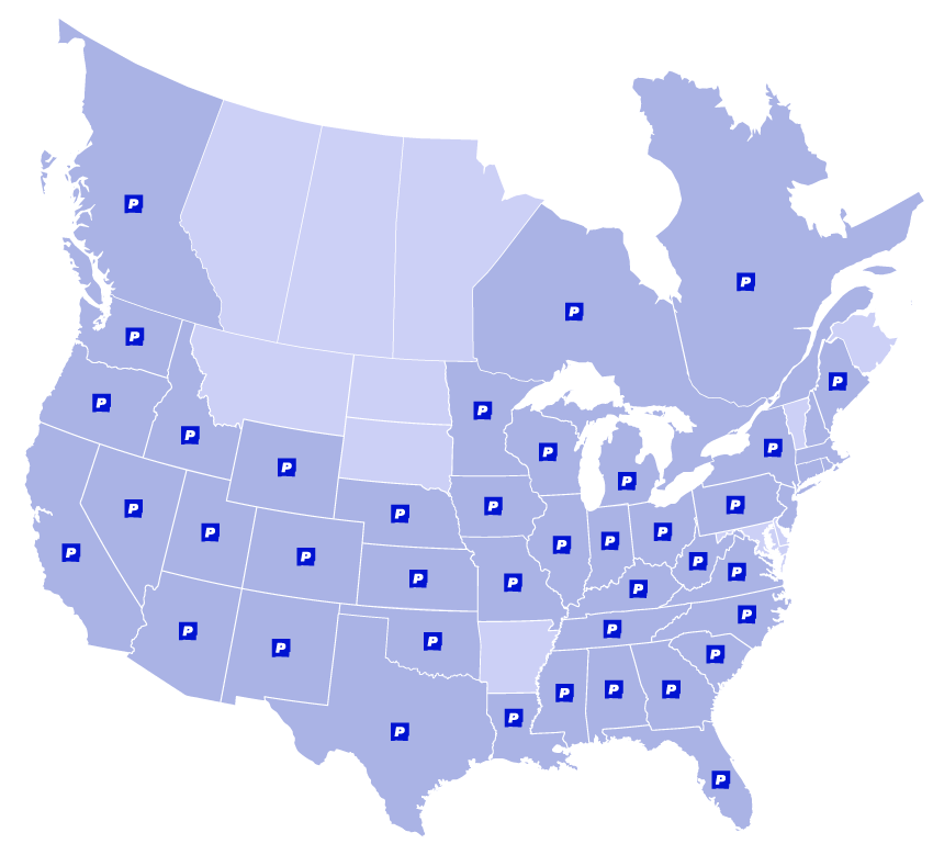 Map of Paper's presence over USA and Canada